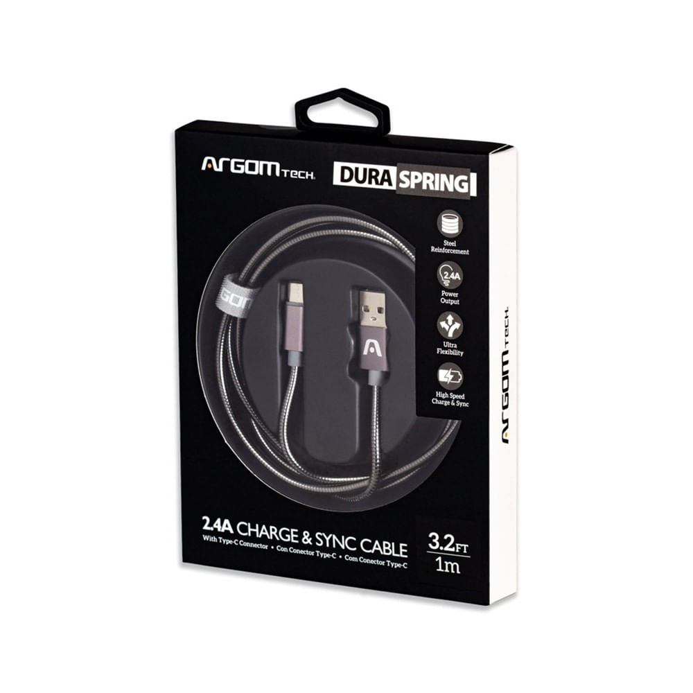 [ARG-CB-0026GR] Cable Argom Micro USB a USB Metal trenzado-1 metro