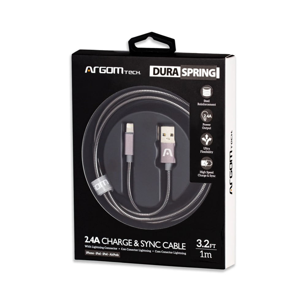 [ARG-CB-0027GR] [ARG-CB-0027GR] CABLE ARGOM DURA SPRING LIGHTNING TO USB 2.0 METAL
BRAIDED 1M/3.2FT GREY