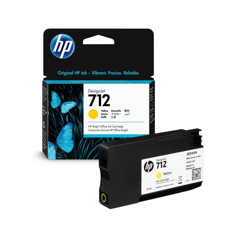[3ED69A] Cartucho de tinta HP 712 29ml Yellow Ink Cartridge para T250/T650